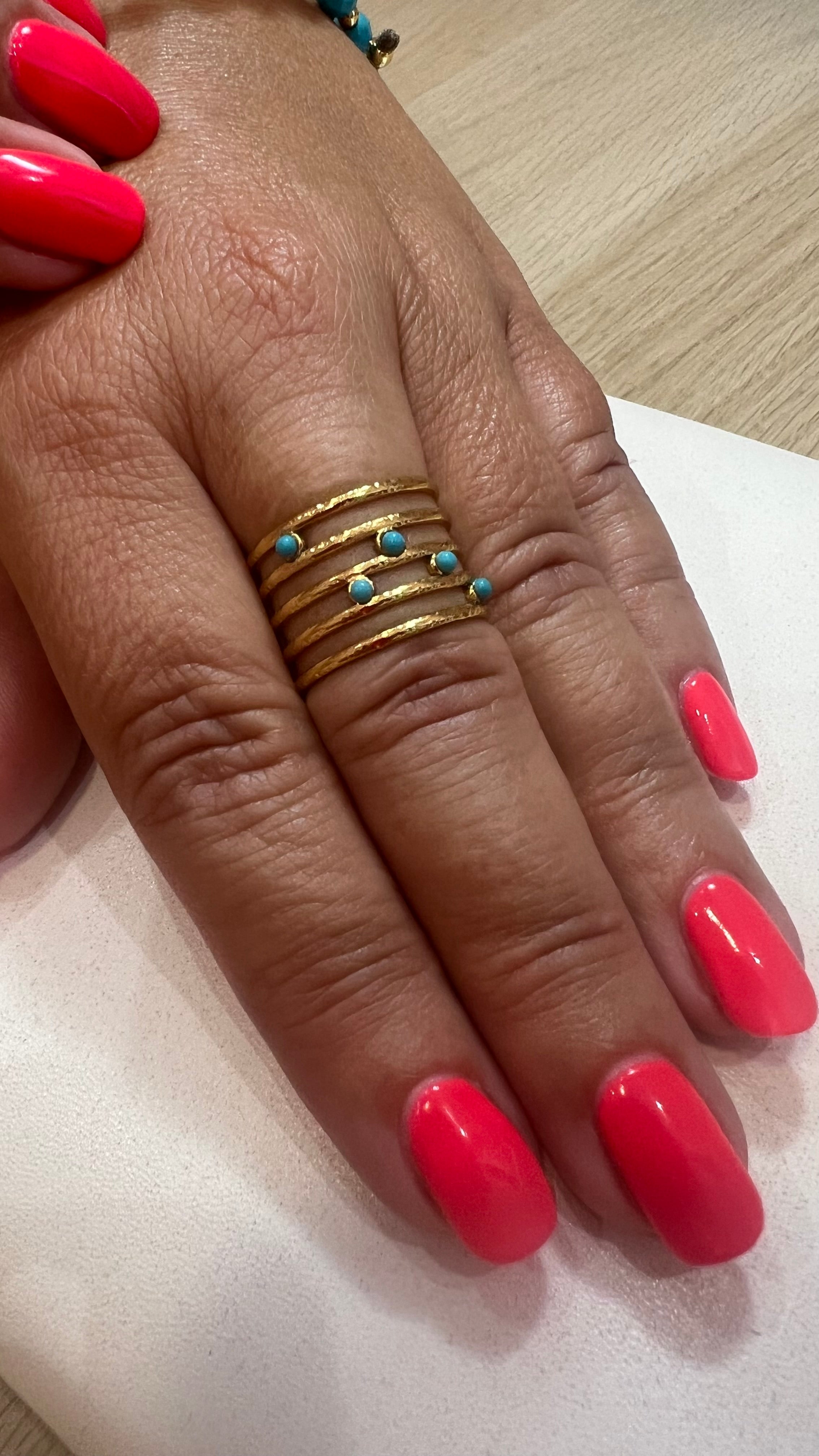 18k Gold Plated adjustable Ring with Turquoise Stone Accent