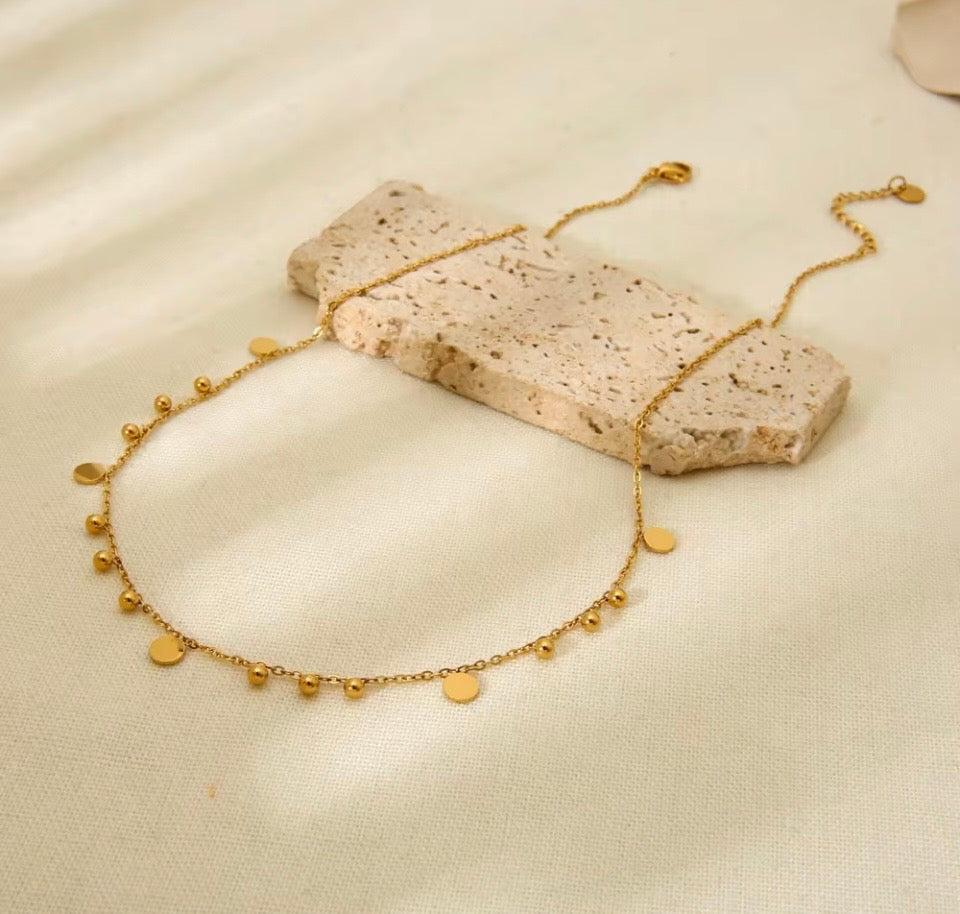 WATER-DROP NECKLACE WITH DISC & BEAD CHARMS