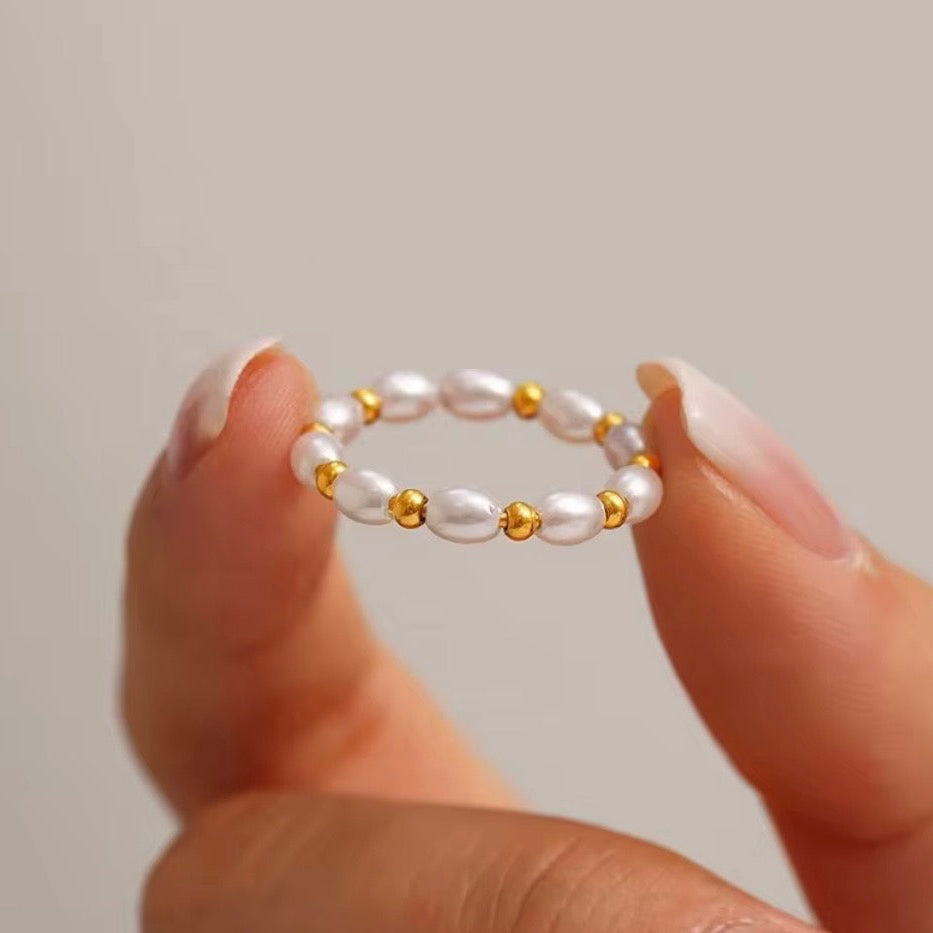 Pearl and Gold Beaded Ring