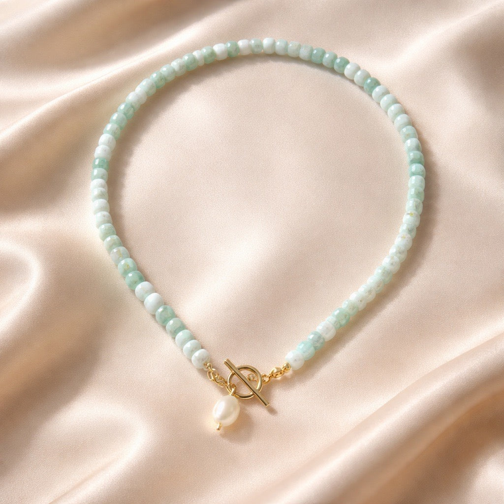 AQUAMARINE/AMAZONITE NATURAL STONE BEADED NECKLACE