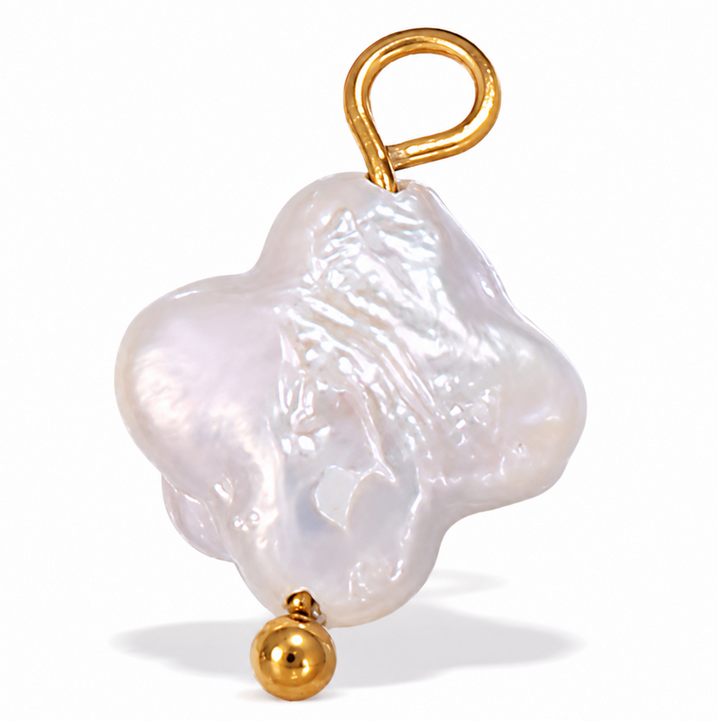 18k Gold Cable Necklace with Flower Shape Pearl Pendant