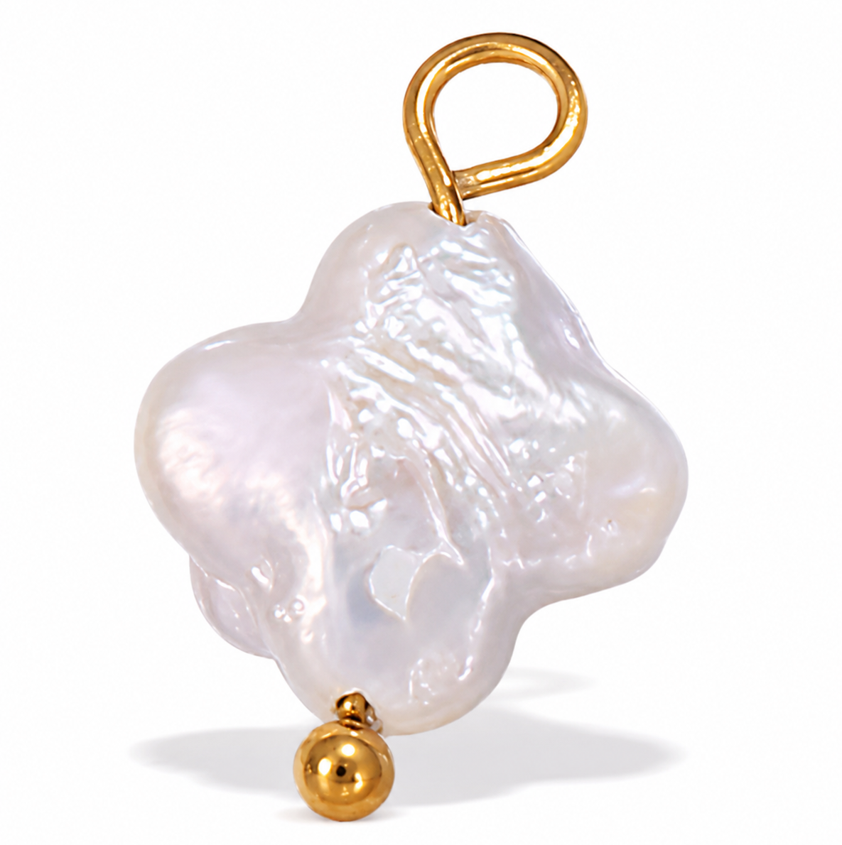 18k Gold Cable Necklace with Flower Shape Pearl Pendant