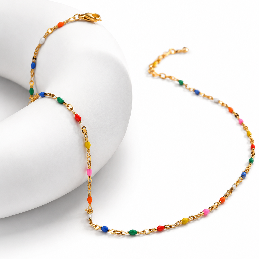 Multi-coloured Beaded Lip Chain Necklace