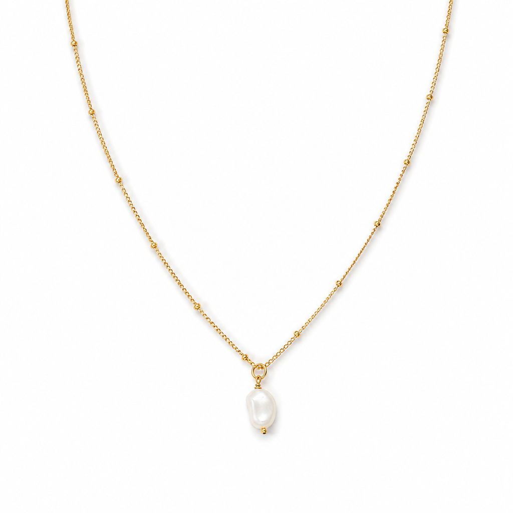 Single Freshwater Pearl Gold Beaded Chain Necklace