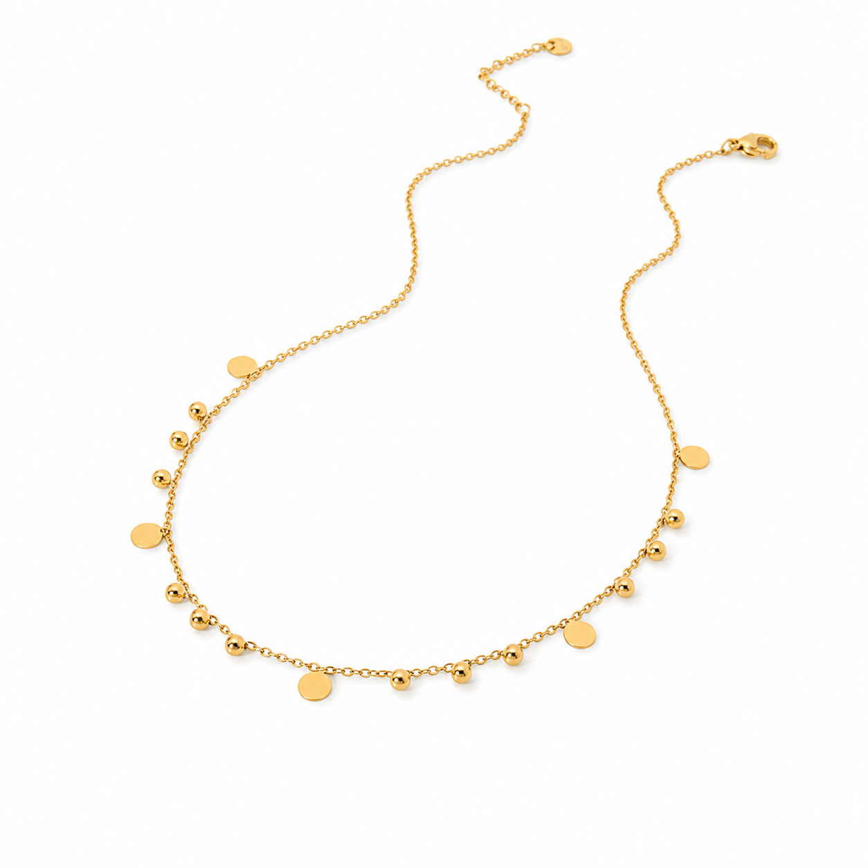 Water-drop Necklace with Disc and Bead Dainty Charms