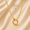 18K Gold Plated Paperclip Link Necklace with Zircon Charm and Push Clasp