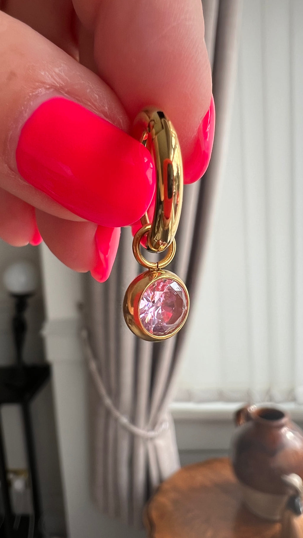 Pink Gem Drop Huggie Hoop Earrings