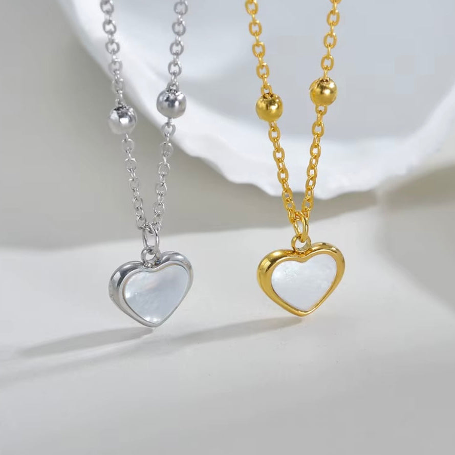 Shell Love Heart Necklace - Colour Silver