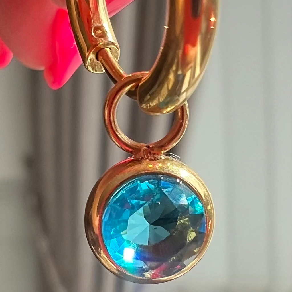 Blue Gem Drop Huggie Hoop Earrings