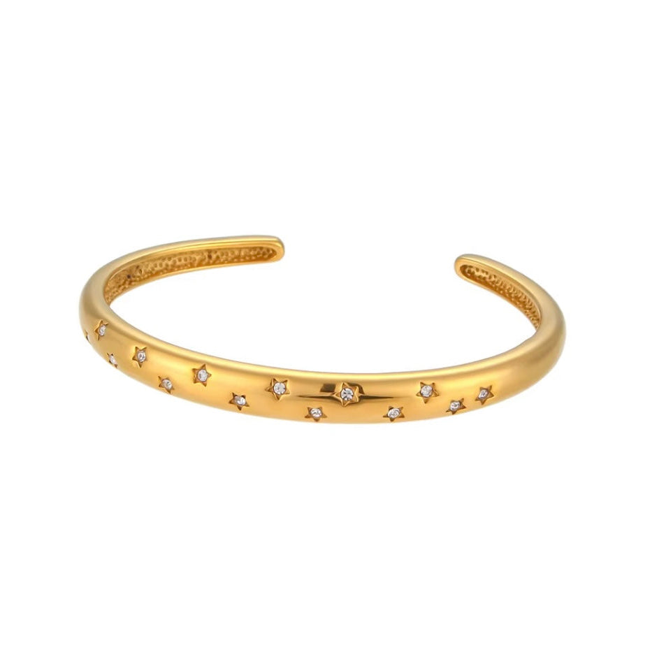 Celestial Star Open Cuff 18k Gold Plated Bangle