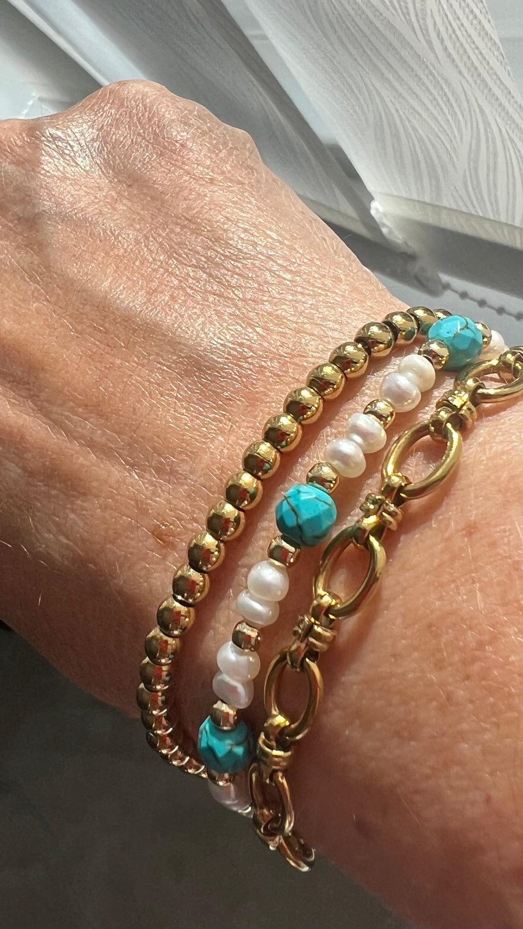 Handmade Beaded Pearl & Turquoise Rope Bracelet