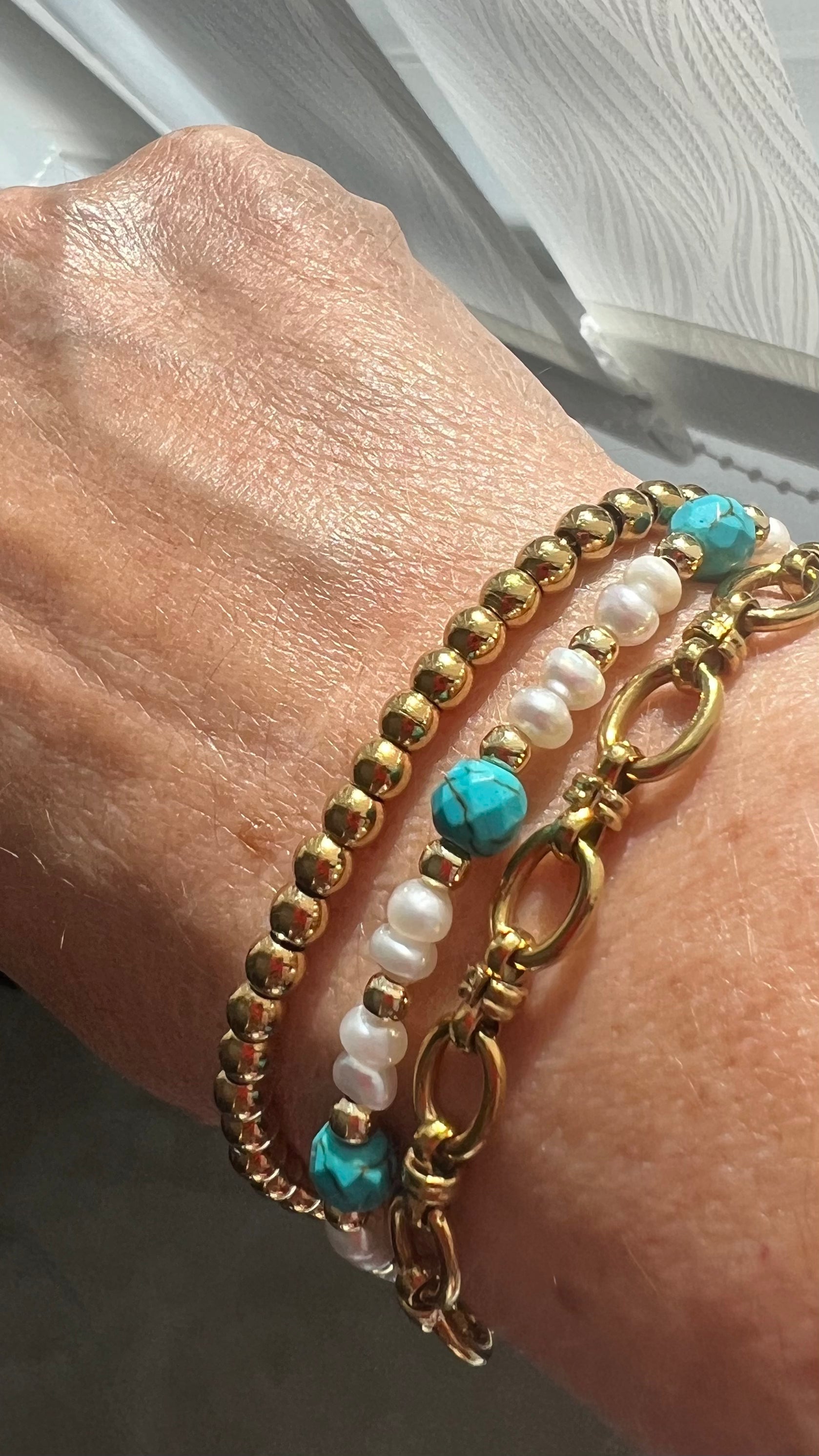 Handmade Beaded Pearl & Turquoise Rope Bracelet
