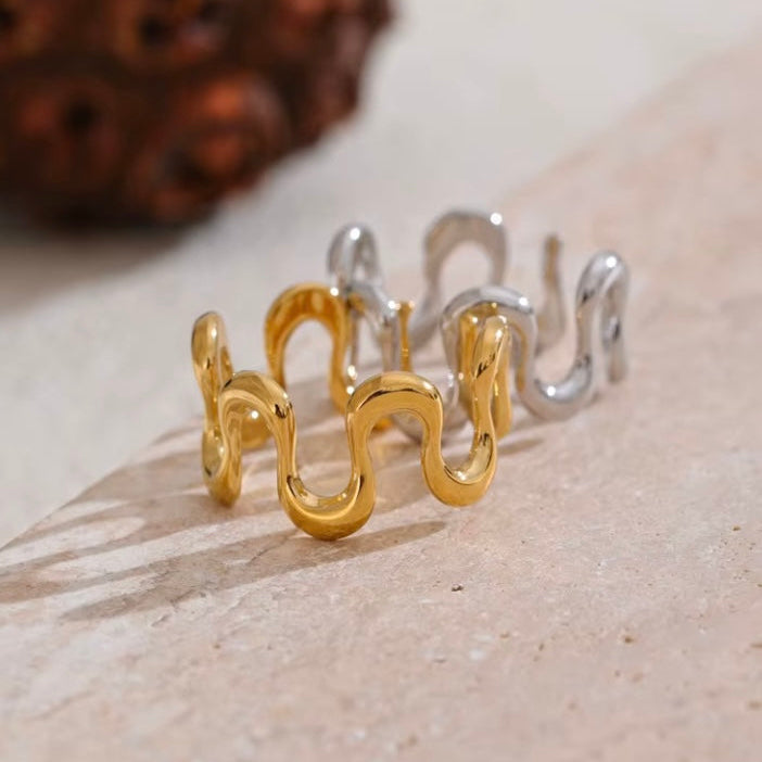 Wave Cuff Ring Stainless Steel