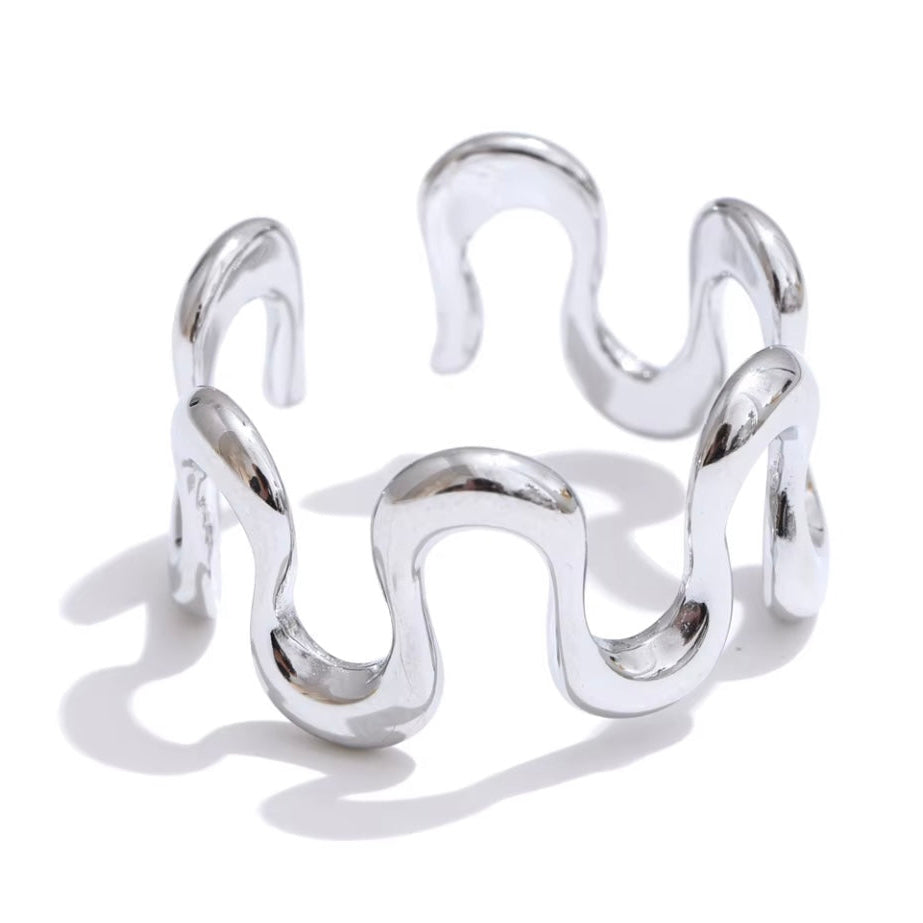 Wave Cuff Ring Stainless Steel