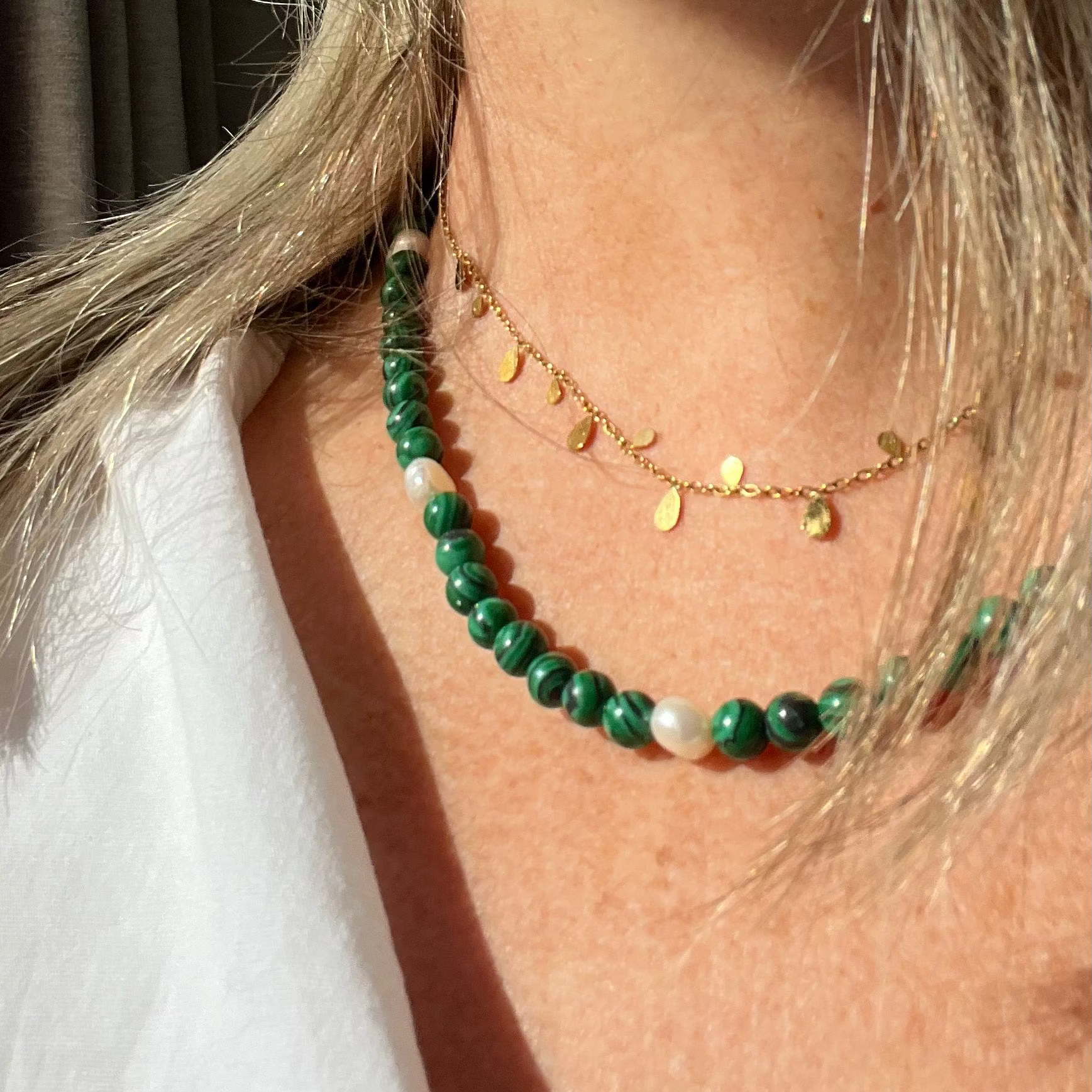 Malachite & Natural Pearl Beaded Necklace