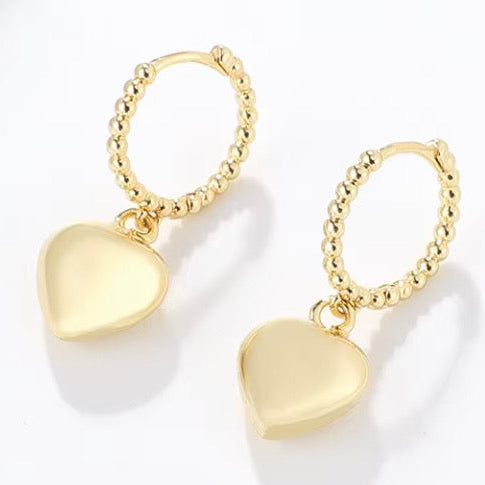 Beaded Huggie Earrings with Heart Drop