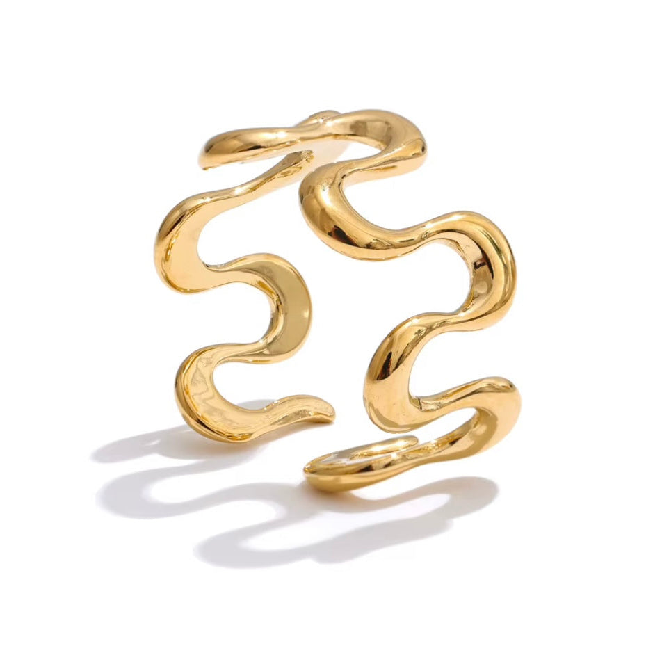 Wave Cuff Ring 18K PVD Gold Plated