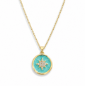 Green Enamel & Gem Star Pendant on Fine 18k Gold Plated Chain