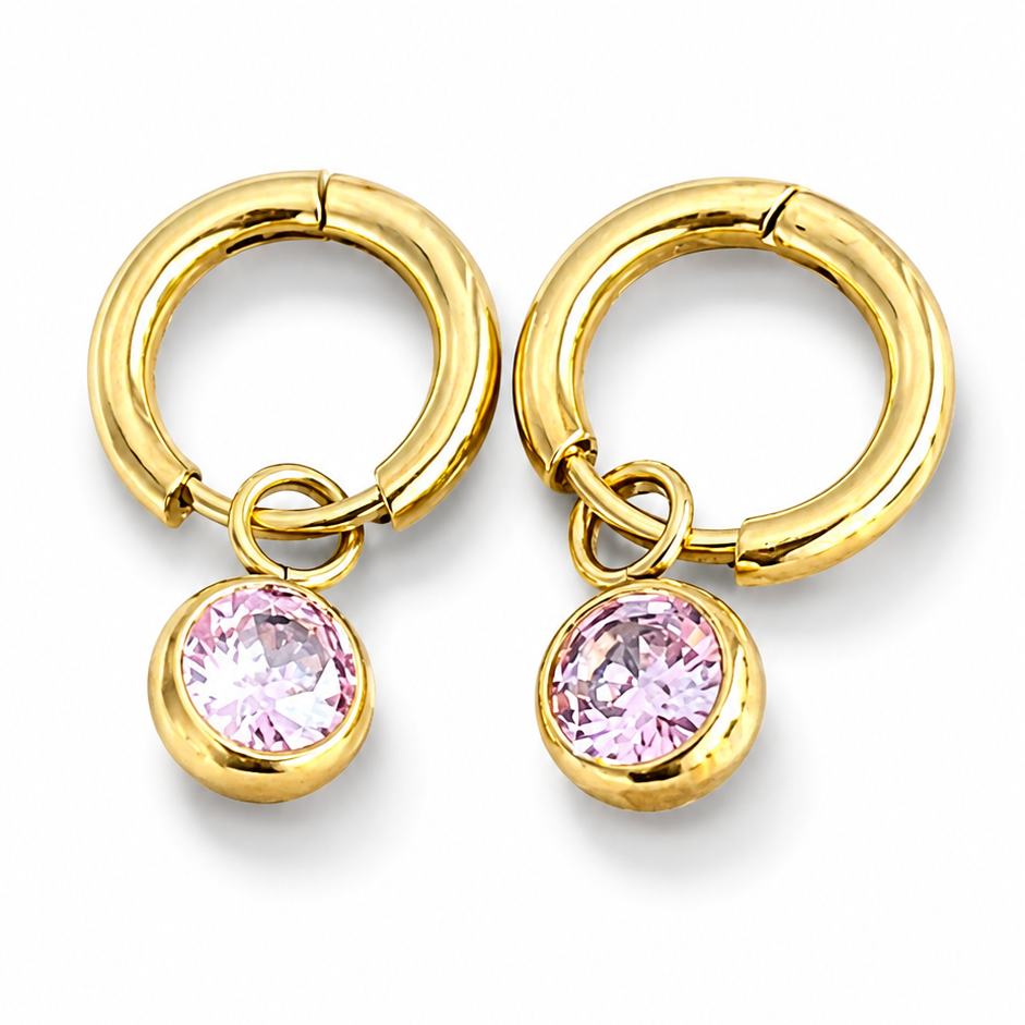 Pink Gem Drop Huggie Hoop Earrings