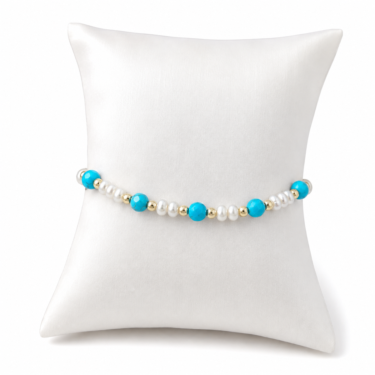 Handmade Beaded Pearl & Turquoise Rope Bracelet