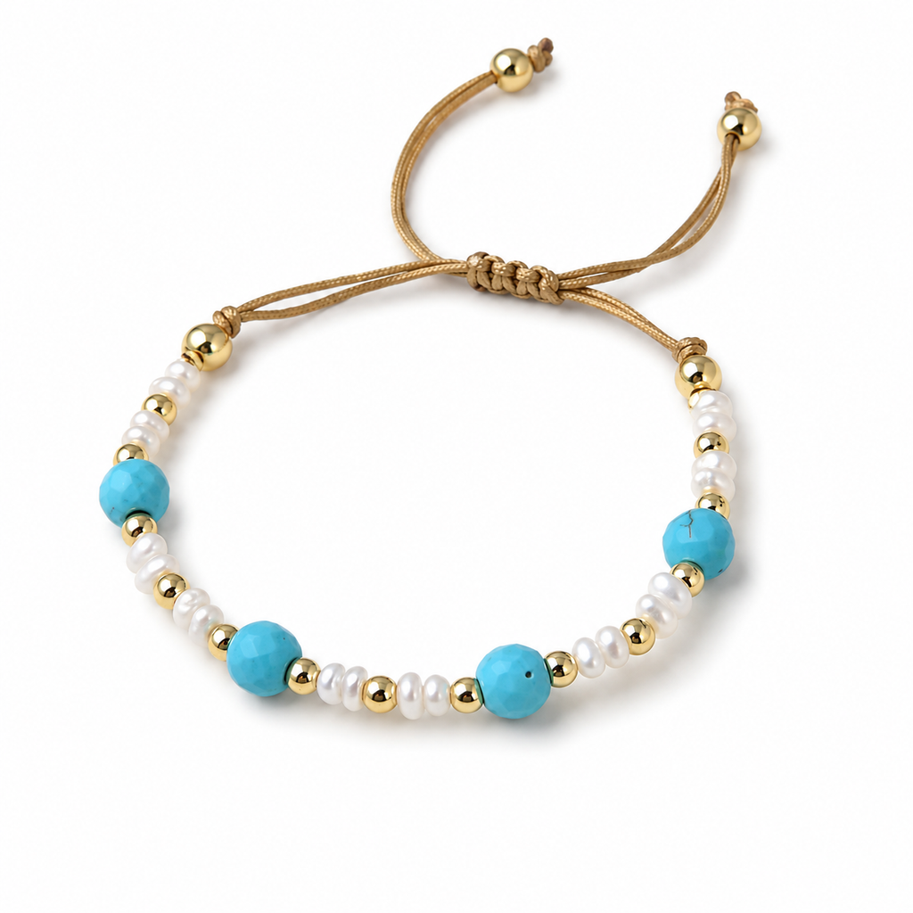 Handmade Beaded Pearl & Turquoise Rope Bracelet
