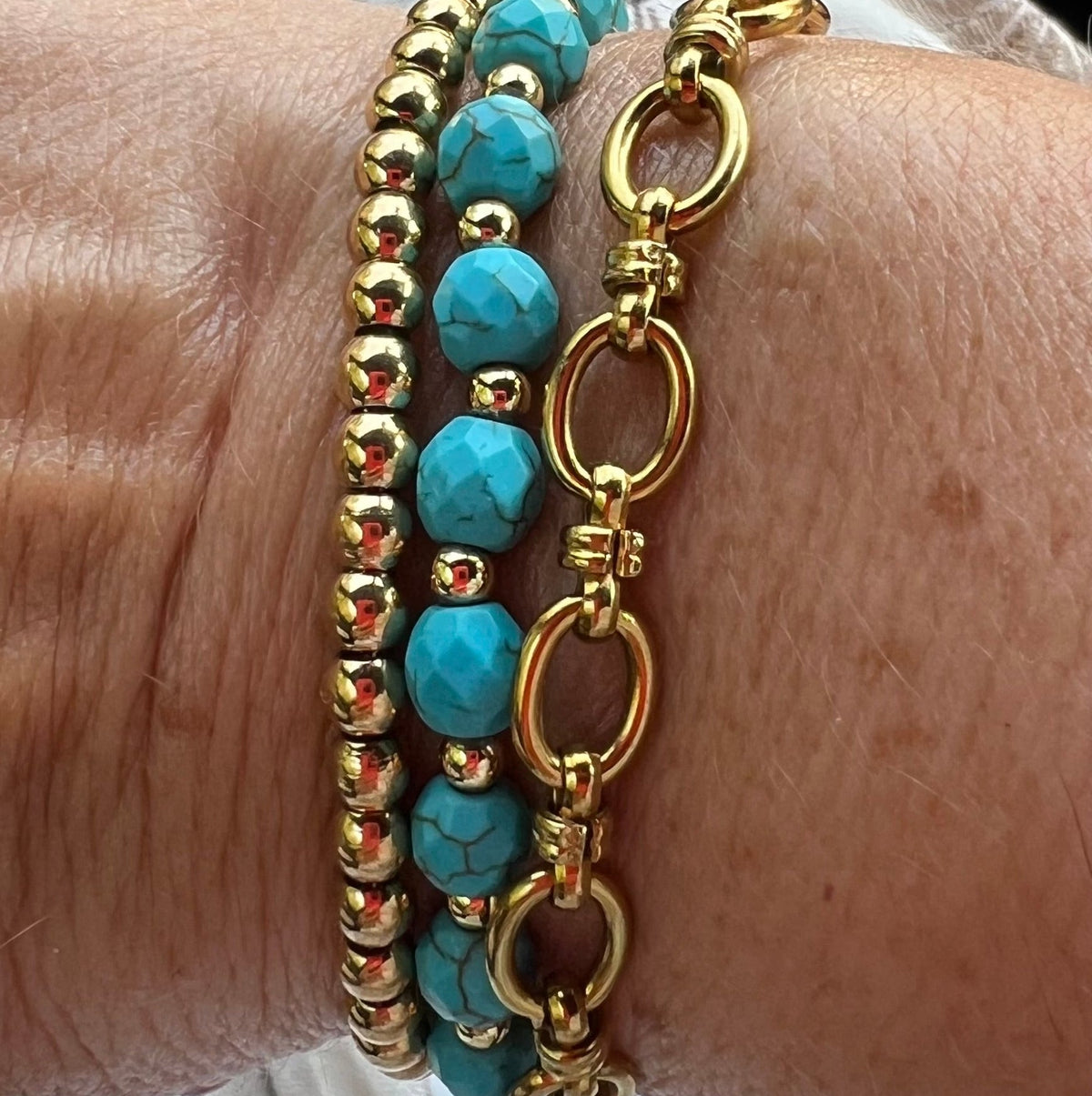 Handmade Beaded Turquoise and Gold Rope Bracelet