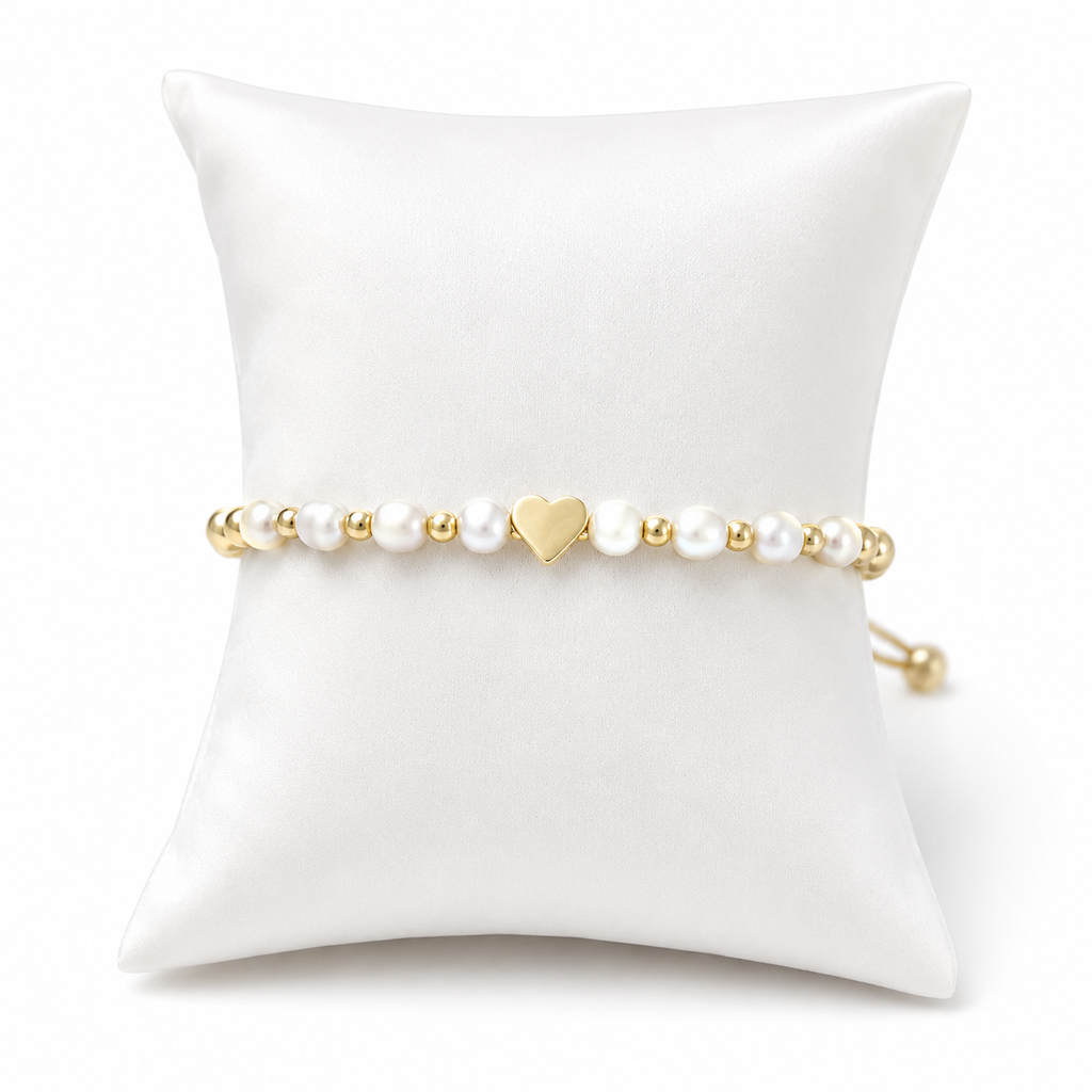 Handmade Beaded Pearl & Gold Heart Rope Bracelet