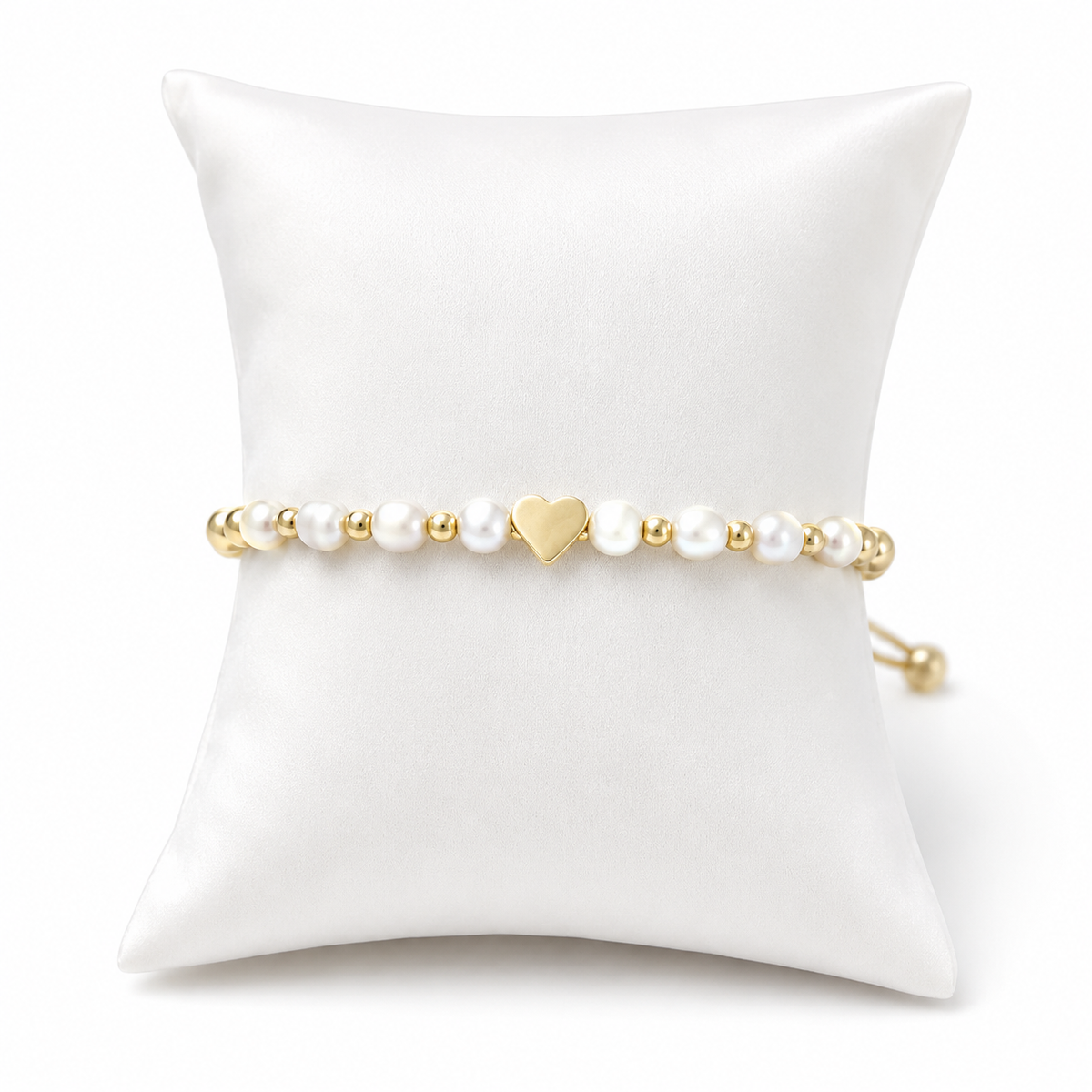 Handmade Beaded Pearl & Gold Heart Rope Bracelet