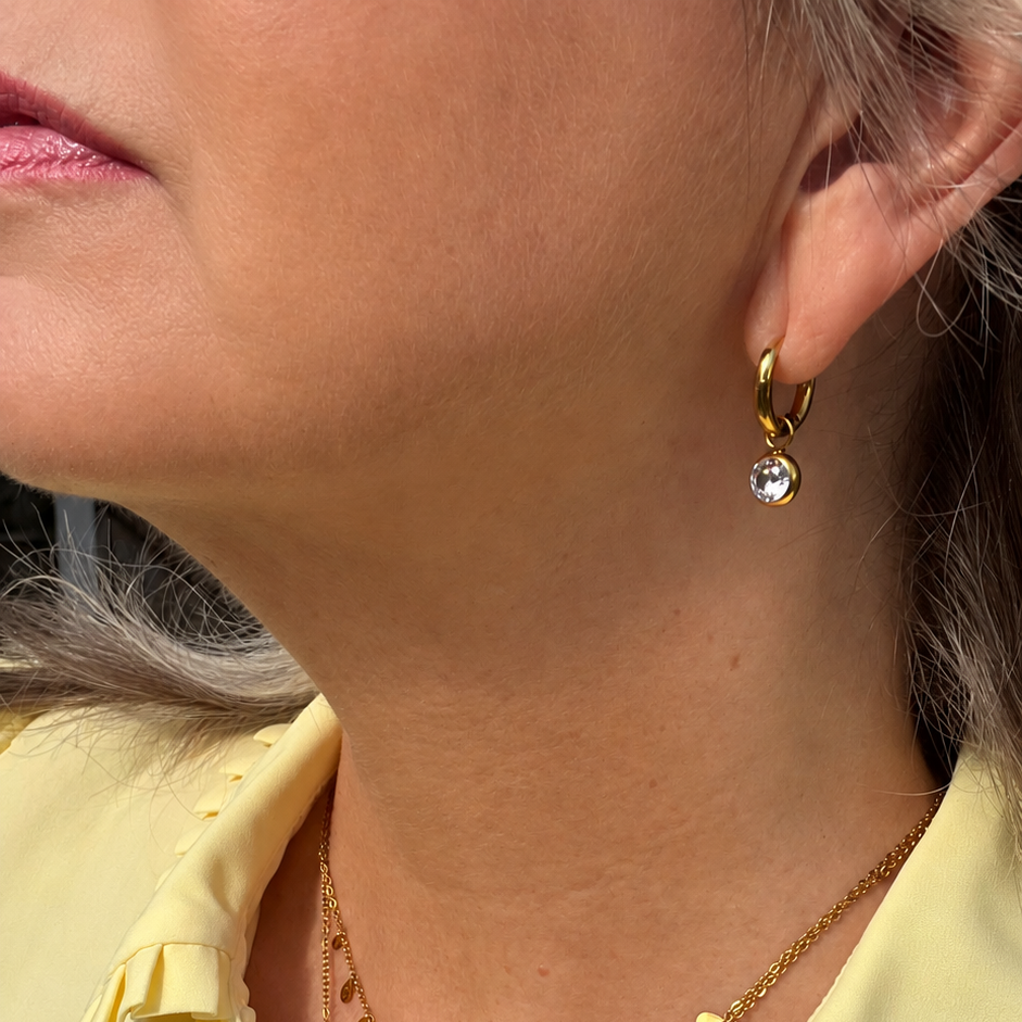 Clear Gem Drop Huggie Hoop Earrings