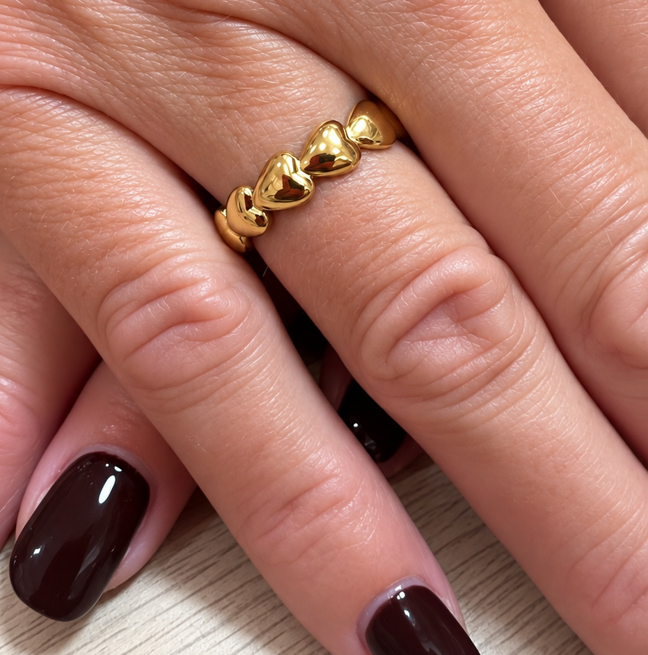 18k Gold Plated adjustable Linking Hearts Ring