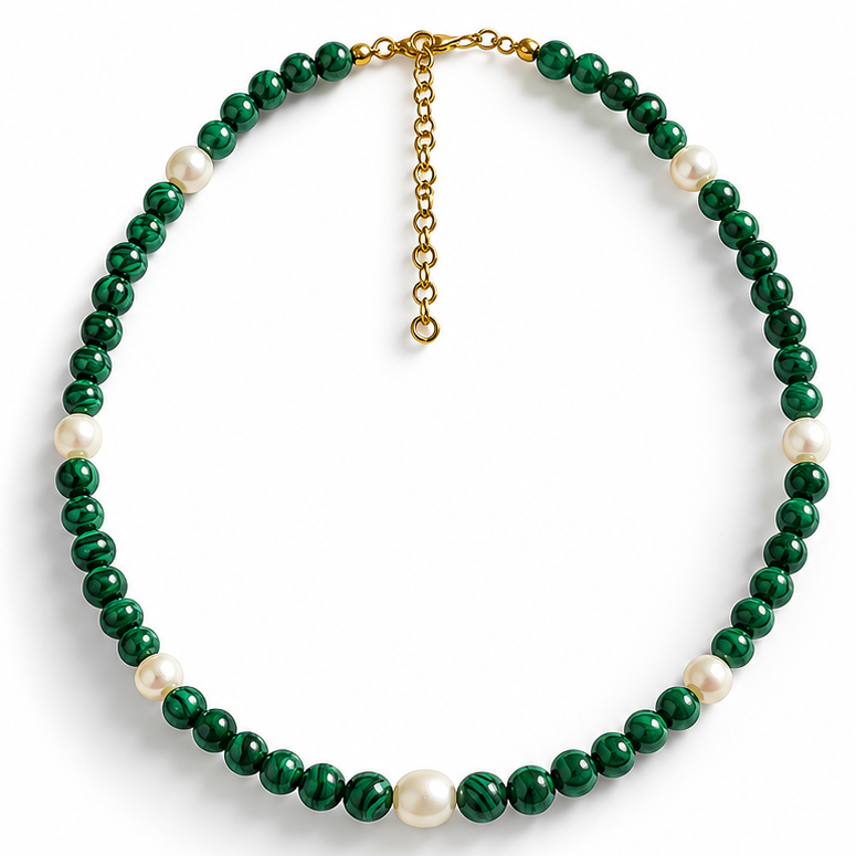 Malachite & Natural Pearl Beaded Necklace