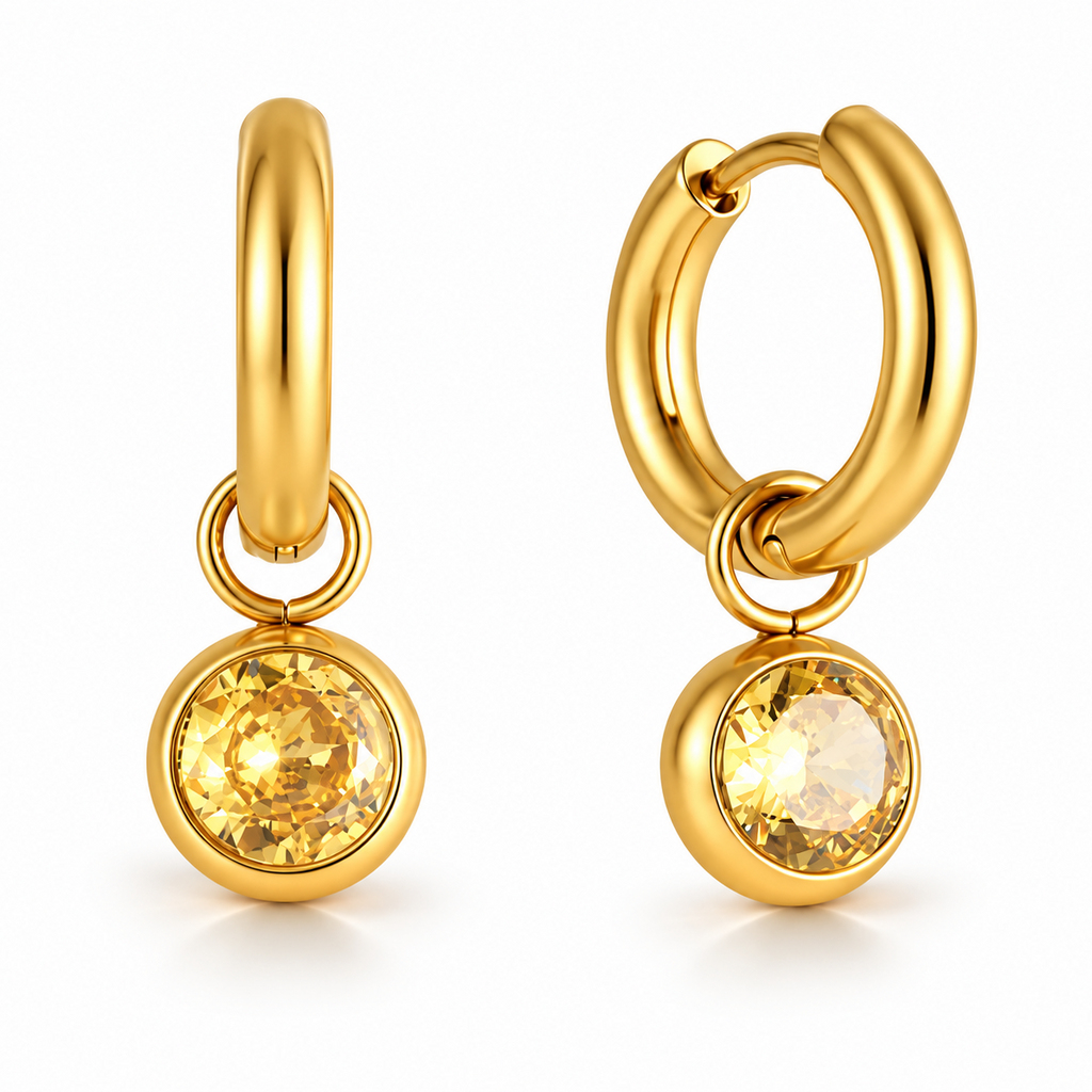 Yellow Gem Drop Huggie Hoop Earrings