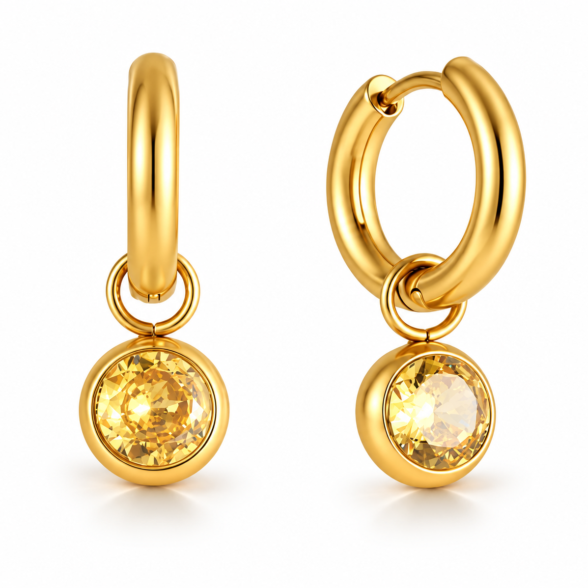Yellow Gem Drop Huggie Hoop Earrings