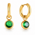 Green Gem Drop Huggie Hoop Earrings
