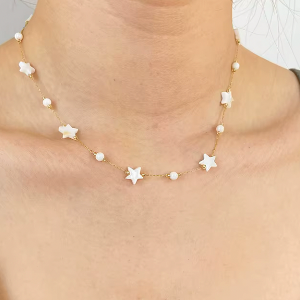 White Star & Bead Necklace