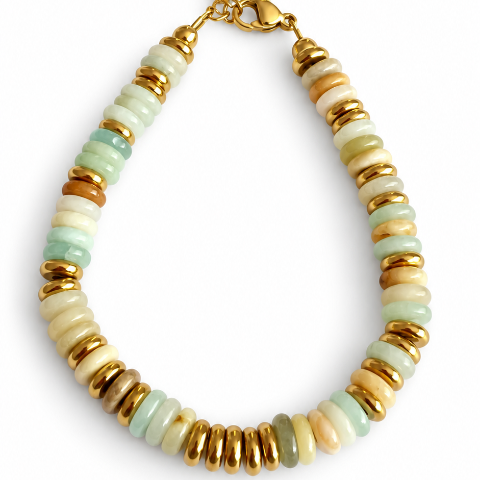 Natural Stone & Gold Bracelet in Pale Jade Green