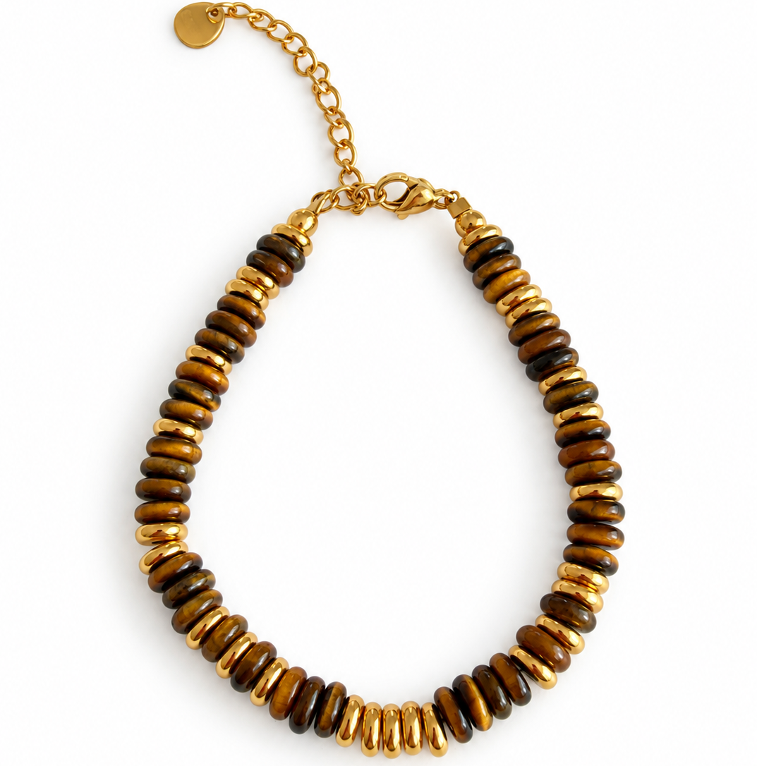 Natural Stone & Gold Bracelet in  Chocolate Brown