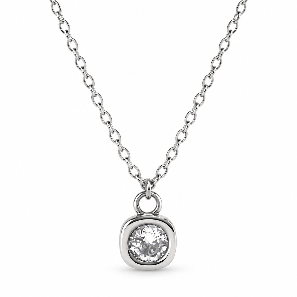 Clear Zircon Gem Drop Pendant Stainless Steel  Necklace