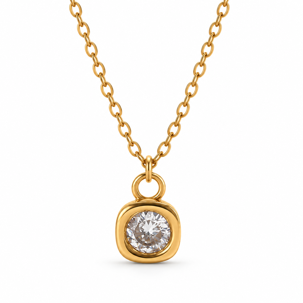 Clear Zircon Gem Drop Pendant 18K Gold Plated Necklace