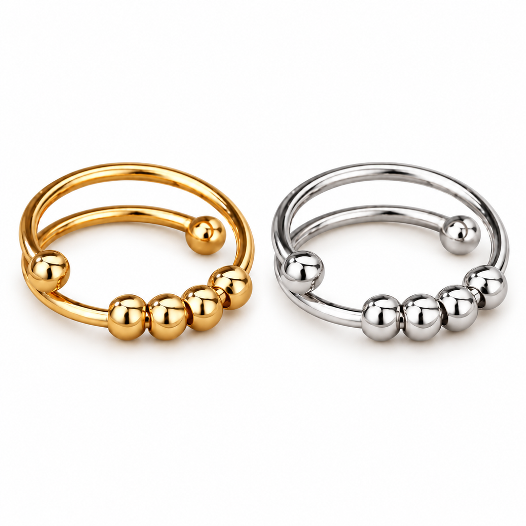 Adjustable Beaded Fidget Ring 18K Gold Plated