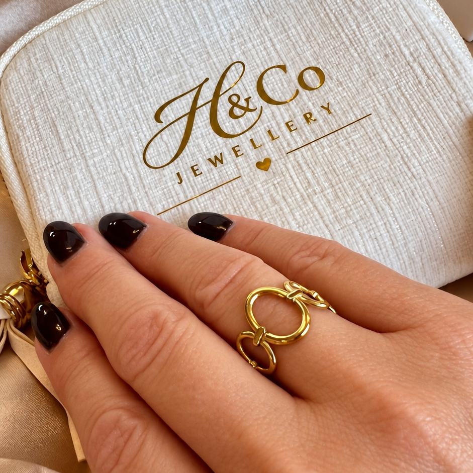 Oval Link Adjustable Ring 18K PVD Gold Plated