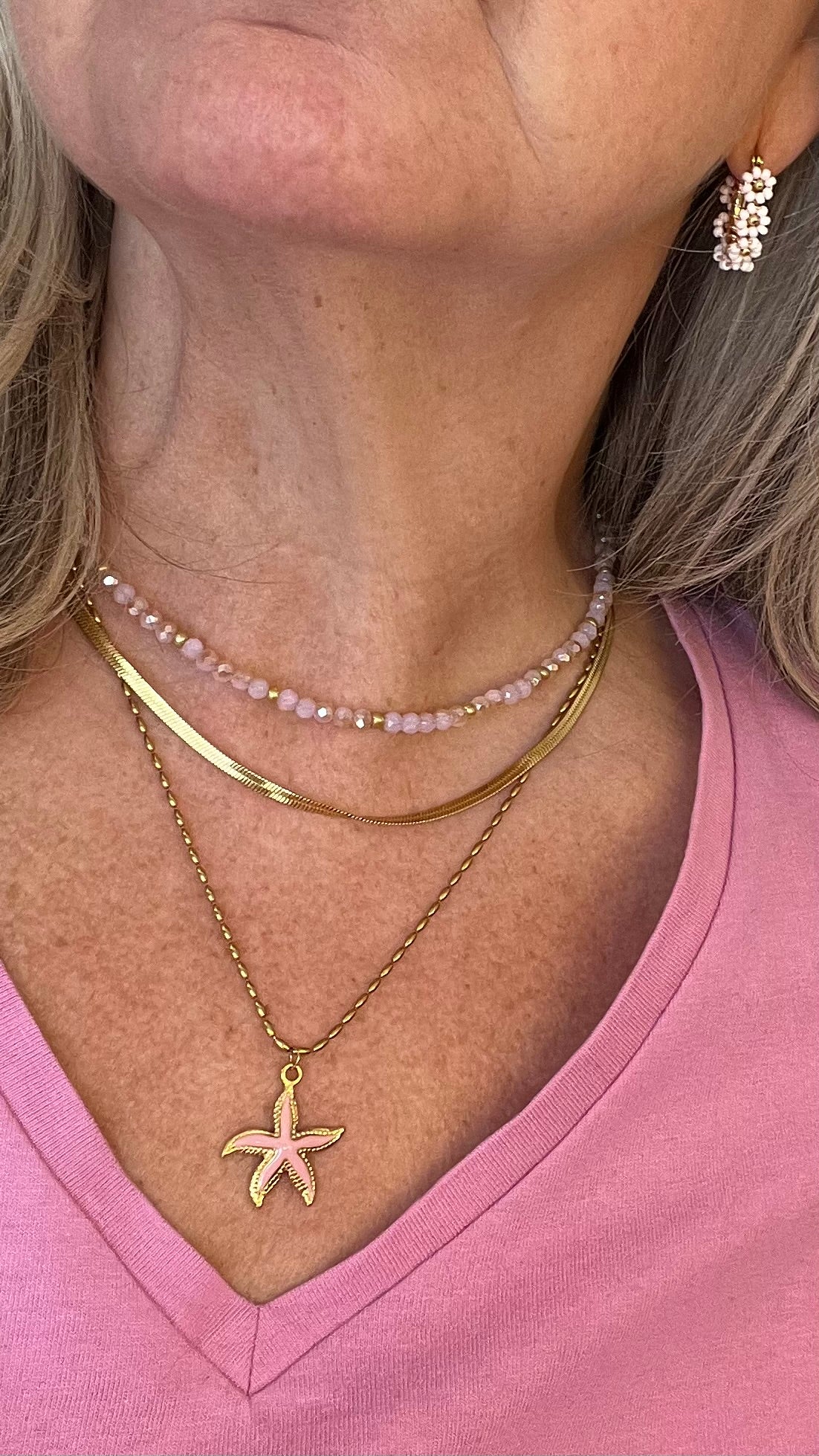 18K Gold Plated Pink Starfish Pendant Necklace