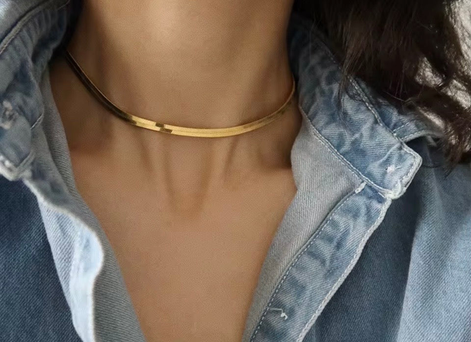 Flat Snake Chain in 18K Gold Plated and Stainless Steel