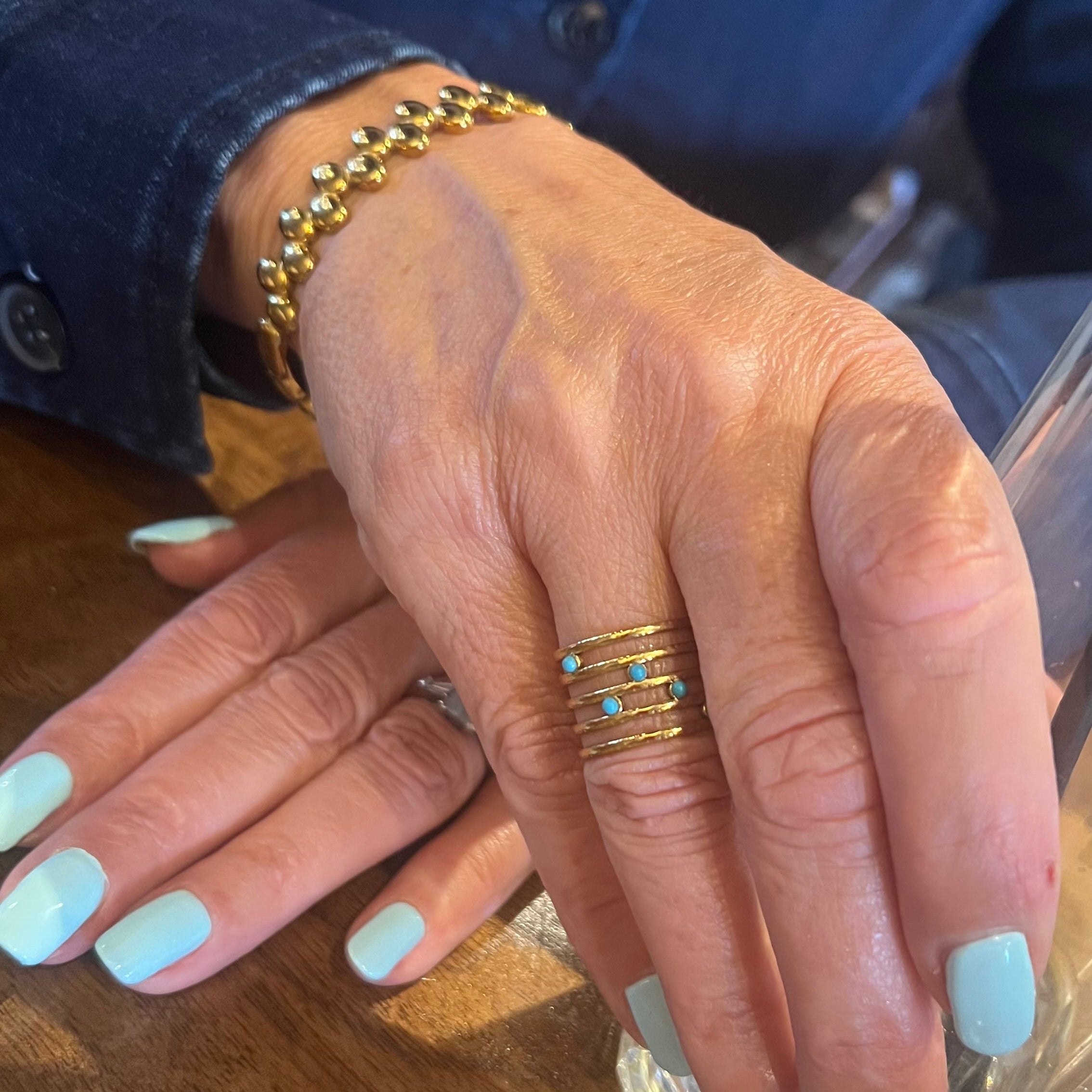 18k Gold Plated adjustable Ring with Turquoise Stone Accent