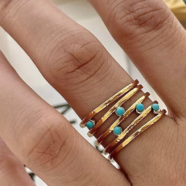18k Gold Plated adjustable Ring with Turquoise Stone Accent