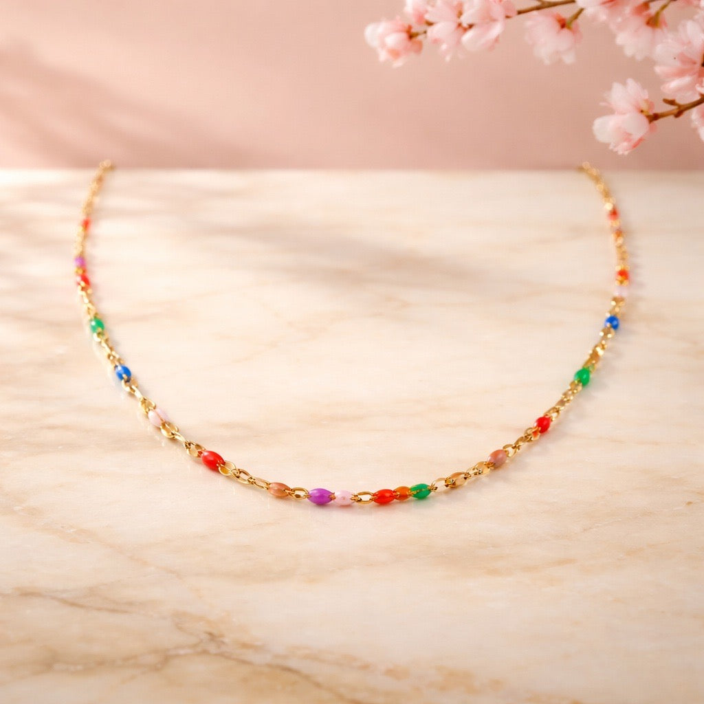 Multi-coloured Beaded Lip Chain Necklace