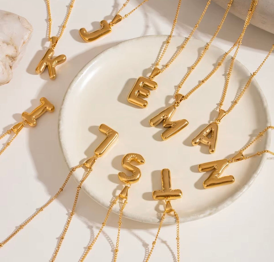 Trending Bubble Letters Initials Pendant Necklace