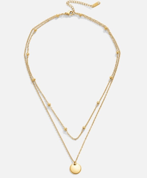 18k GOLD Double Layer Disc Necklace