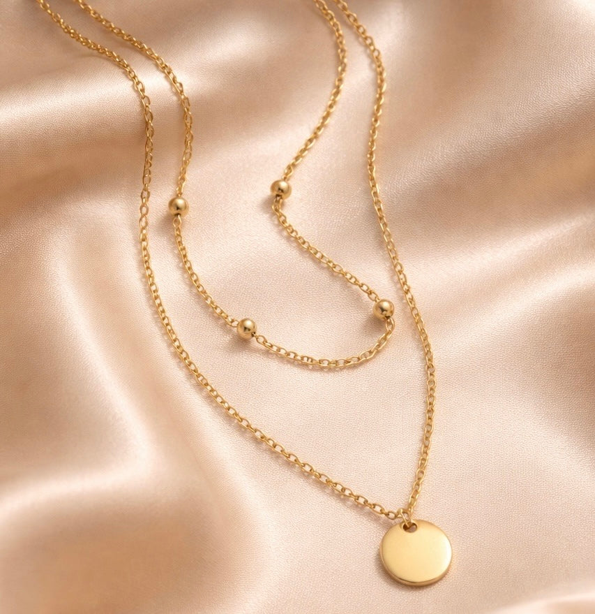 18k GOLD Double Layer Disc Necklace