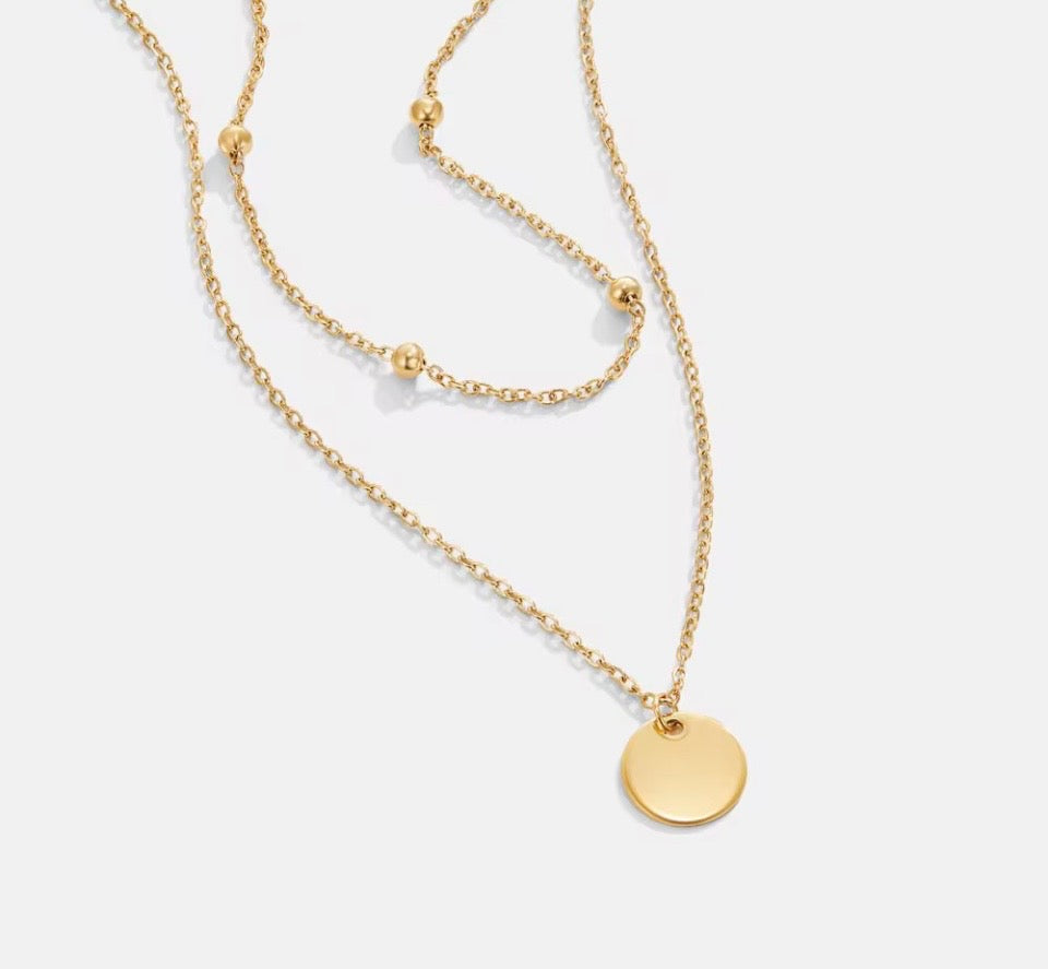 18k GOLD Double Layer Disc Necklace